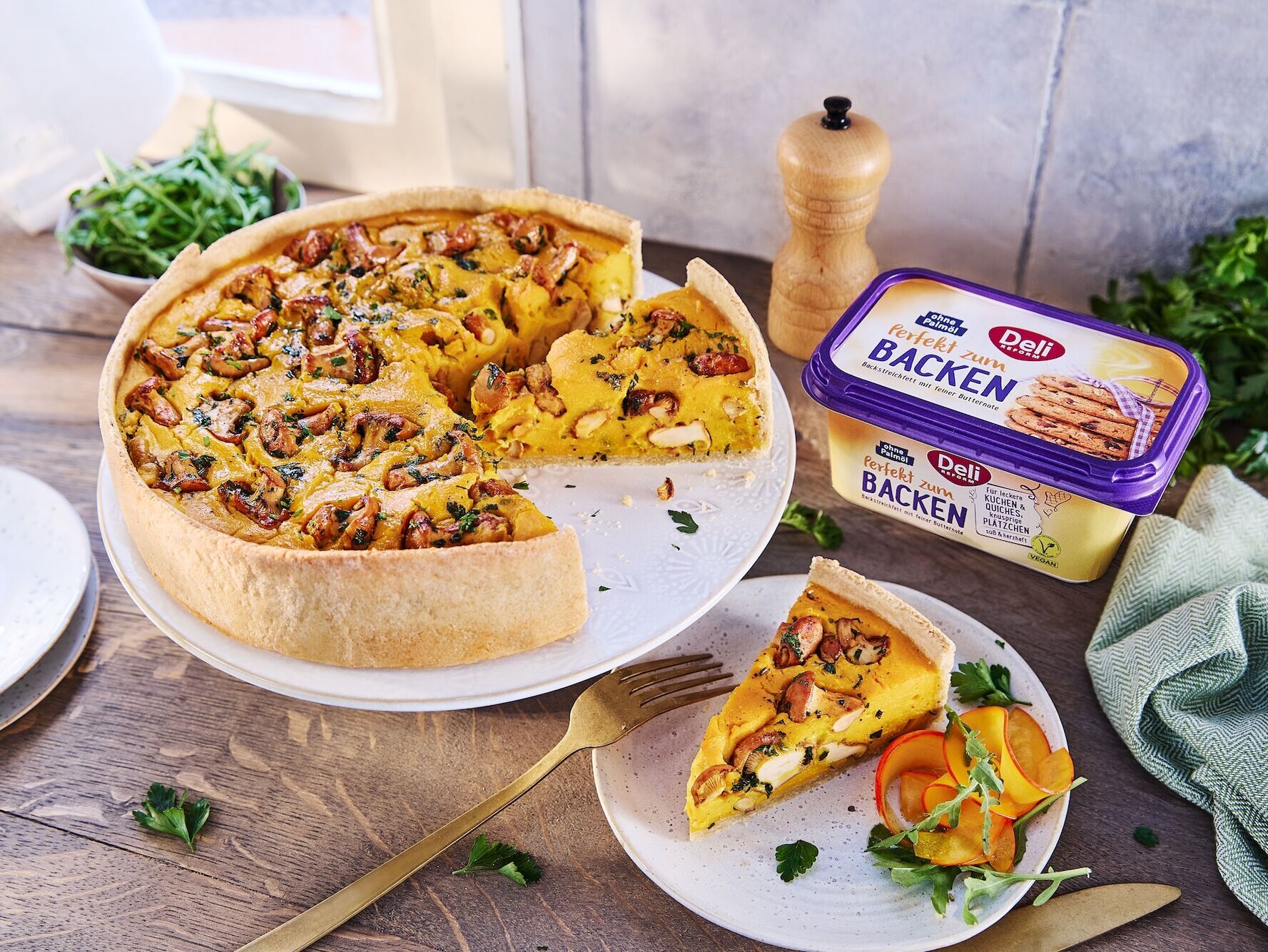 Vegane Kürbis-Quiche mit Pfifferlingen
