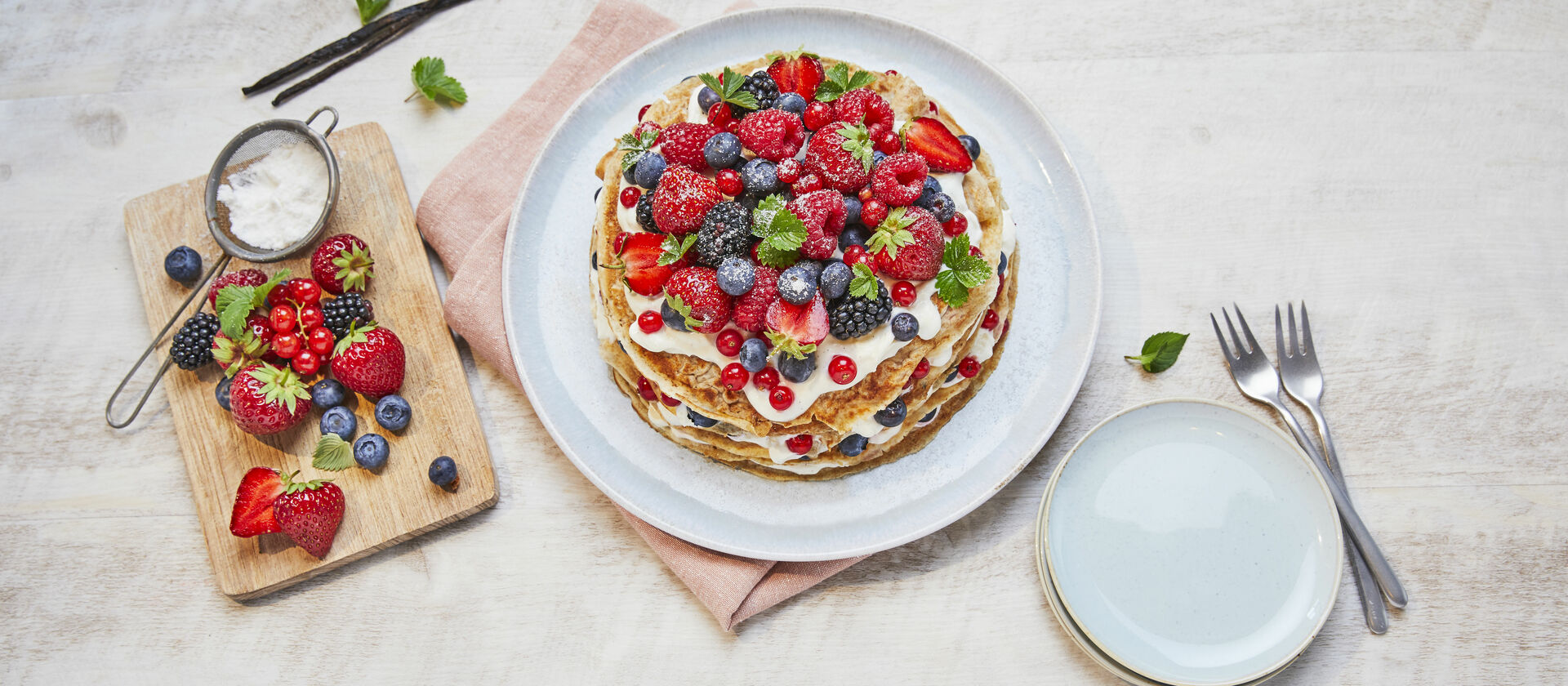 Pfannkuchentorte mit Früchten von Deli Reform